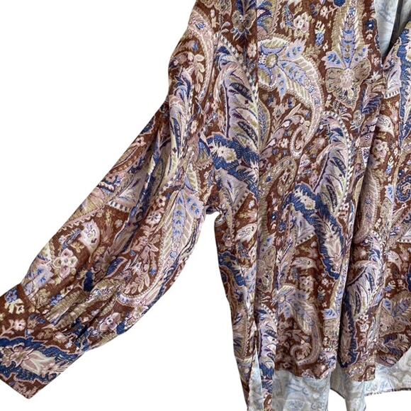 Zara Brown, Blue and Green Paisley Oversized Silky Blouse - Medium - Picture 4 of 5
